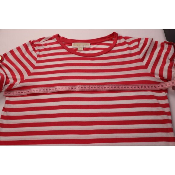 Michael Kors Pink & White Striped Shirt Sleeve Tee Shirt Size Medium‎ - Picture 6 of 12